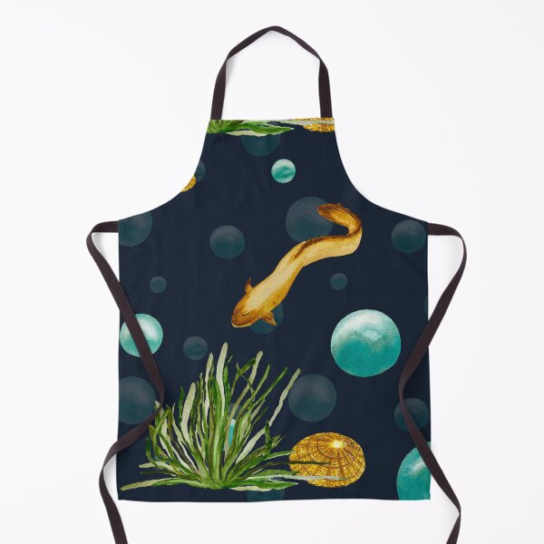 Item preview, Seaweed eel bubbles shell blue watercolor sketch designed and sold by Yana Mustafina | Boho Soulful Designs.
