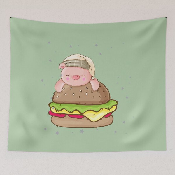 Item preview, Cute pig sleeping on the burger designed and sold by ZolaAufderhar.