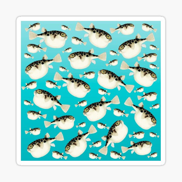 Puffer Fish Teal Pattern Watercolor Sticker