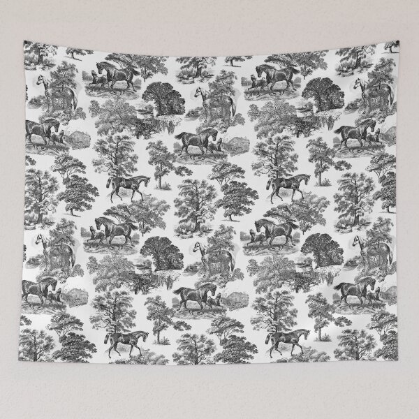 Item preview, Elegant Vintage Chic Black White Toile Horses Pattern designed and sold by tanjica.
