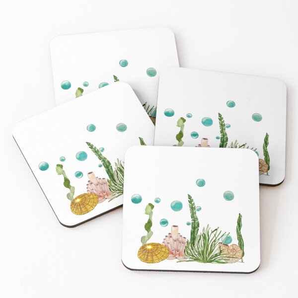 Item preview, Seaweed coral shell bubbles a watercolor sketch designed and sold by Yana Mustafina | Boho Soulful Designs.