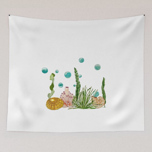 Item preview, Seaweed coral shell bubbles a watercolor sketch designed and sold by Yana Mustafina | Boho Soulful Designs.