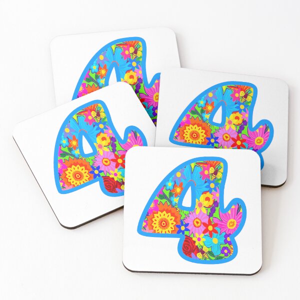 Item preview, Blue Psychedelic Floral Number 4 | Colorful Birthday Art designed and sold by Vividality.