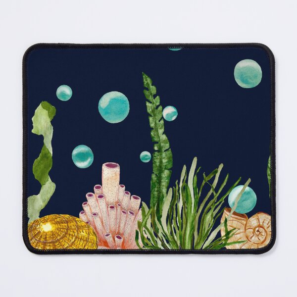 Item preview, Seaweed coral shell bubbles a watercolor sketch indigo designed and sold by Yana Mustafina | Boho Soulful Designs.
