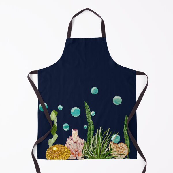 Item preview, Seaweed coral shell bubbles a watercolor sketch indigo designed and sold by Yana Mustafina | Boho Soulful Designs.