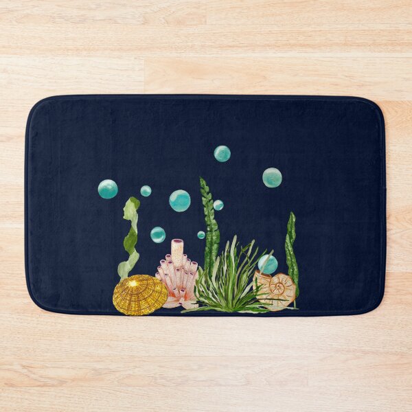 Item preview, Seaweed coral shell bubbles a watercolor sketch indigo designed and sold by Yana Mustafina | Boho Soulful Designs.