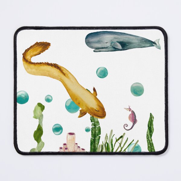 Item preview, Seaweed coral seahorse bubble eel whale watercolor designed and sold by Yana Mustafina | Boho Soulful Designs.