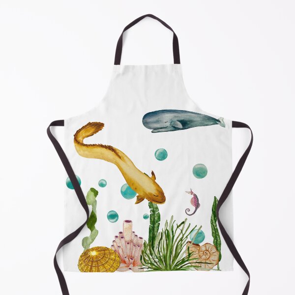 Item preview, Seaweed coral seahorse bubble eel whale watercolor designed and sold by Yana Mustafina | Boho Soulful Designs.