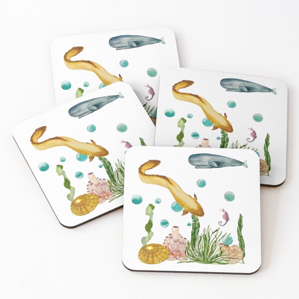 Item preview, Seaweed coral seahorse bubble eel whale watercolor designed and sold by Yana Mustafina | Boho Soulful Designs.