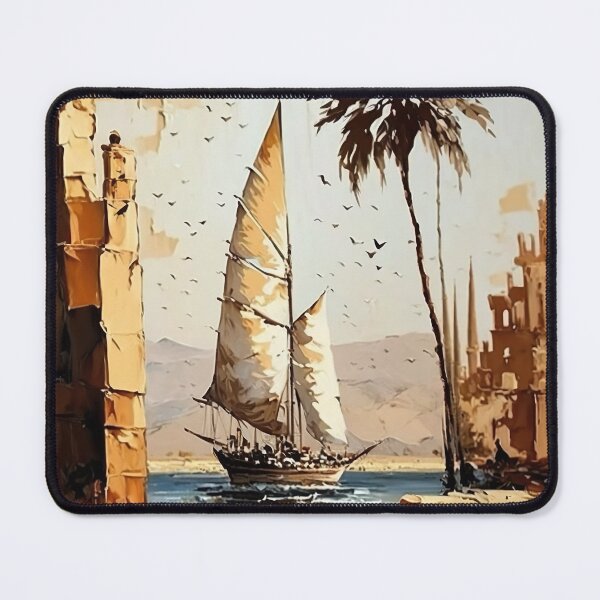 Item preview, Vintage Palette Knife Painting of Sea Coast, AI Prints, Orange, Fishing Boat designed and sold by XIX361ART.