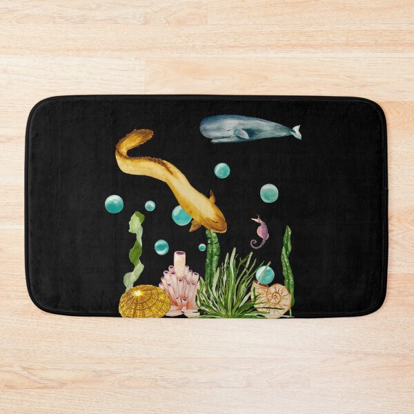 Item preview, Seaweed coral seahorse bubble eel whale watercolor black designed and sold by Yana Mustafina | Boho Soulful Designs.