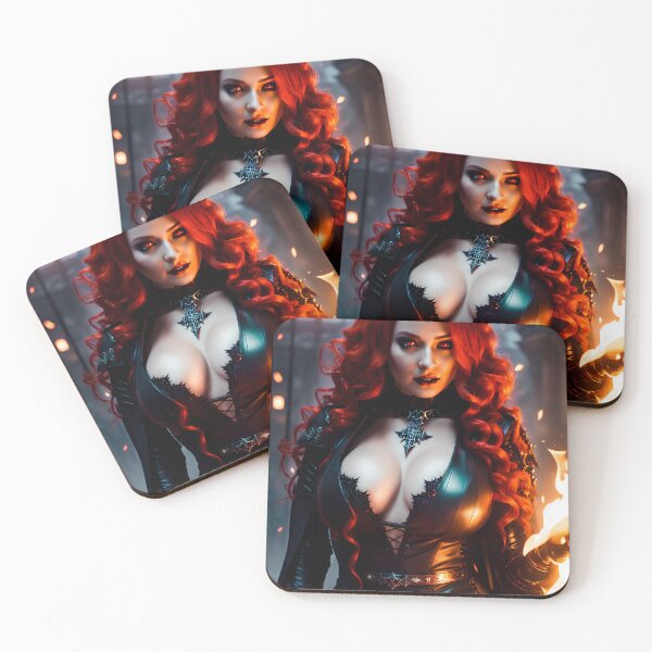 Item preview, Red-haired sorceress of fire in a dark scenery. designed and sold by Maniock.