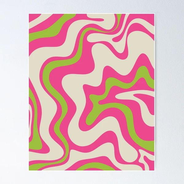 Liquid Swirl Retro Abstract Pattern In Pink And Bright Green