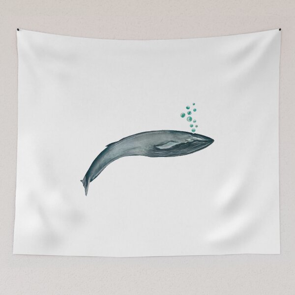 Item preview, Whale blue bubbles ocean a watercolor illustration designed and sold by Yana Mustafina | Boho Soulful Designs.