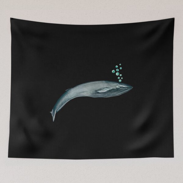 Item preview, Whale blue bubbles ocean a watercolor illustration black designed and sold by Yana Mustafina | Boho Soulful Designs.