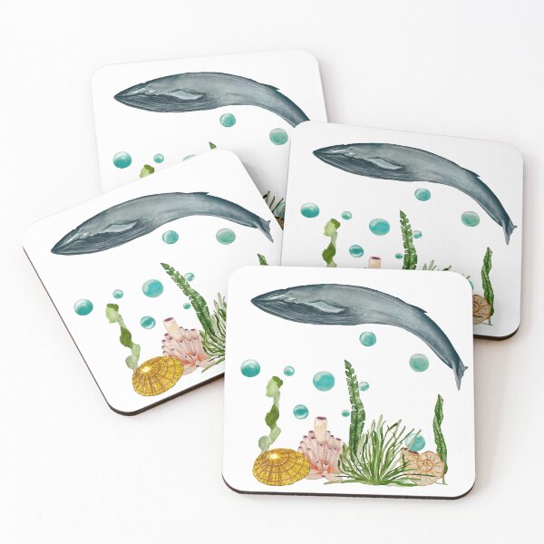 Item preview, Seaweed shell coral whale bubbles reef watercolor  designed and sold by Yana Mustafina | Boho Soulful Designs.