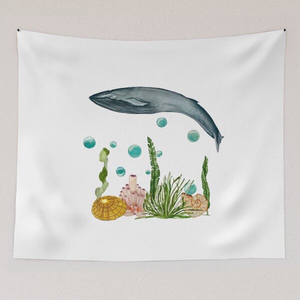 Item preview, Seaweed shell coral whale bubbles reef watercolor  designed and sold by Yana Mustafina | Boho Soulful Designs.