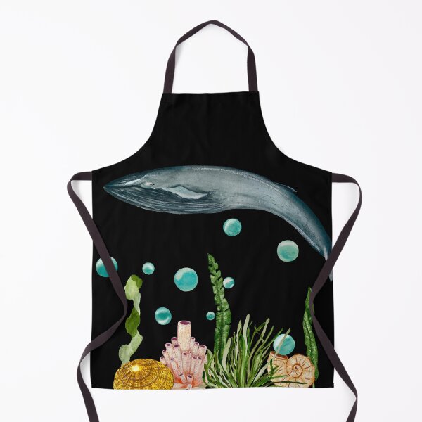 Item preview, Seaweed shell coral whale bubbles reef watercolor black designed and sold by Yana Mustafina | Boho Soulful Designs.