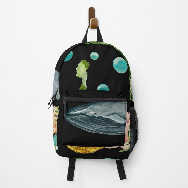 Item preview, Seaweed shell coral whale bubbles reef watercolor black designed and sold by Yana Mustafina | Boho Soulful Designs.
