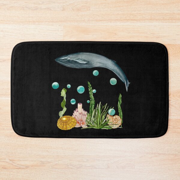 Item preview, Seaweed shell coral whale bubbles reef watercolor black designed and sold by Yana Mustafina | Boho Soulful Designs.