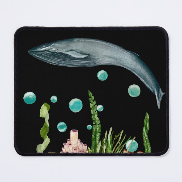 Item preview, Seaweed shell coral whale bubbles reef watercolor black designed and sold by Yana Mustafina | Boho Soulful Designs.