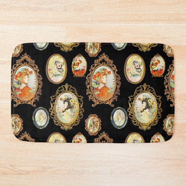 Item preview, Modern Vintage Art Nouveau Girls Flowers in Ornate Baroque Frames on Black designed and sold by tanjica.