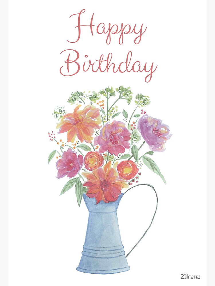  Tarjetas de felicitación for Sale con la obra «Ramo de flores de feliz cumpleaños» de Zilrena