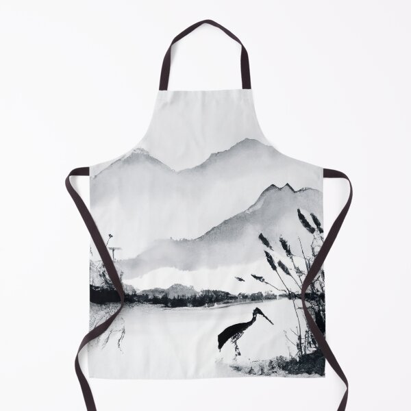 Item preview, Sumi-e Japanese ink painting, crane in pond with reeds designed and sold by Monkonthehill.