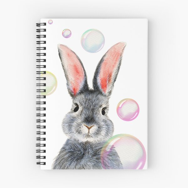 Item preview, Watercolor grey bunny with the bright pink bubbles designed and sold by MaryWatercolor.