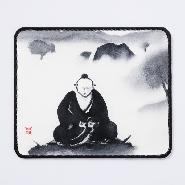 Item preview, Sumi-e Japanese ink painting, monk meditating in front of mountains designed and sold by Monkonthehill.