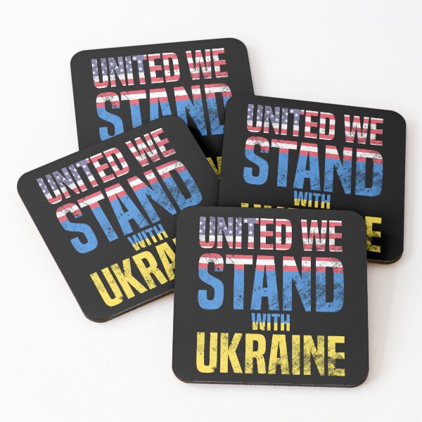 Item preview, Ukraine Support - United We Stand With Ukraine - USA Flag and Blue and Yellow Text on Black - UkrainianFlag designed and sold by GodsFlagFandom.