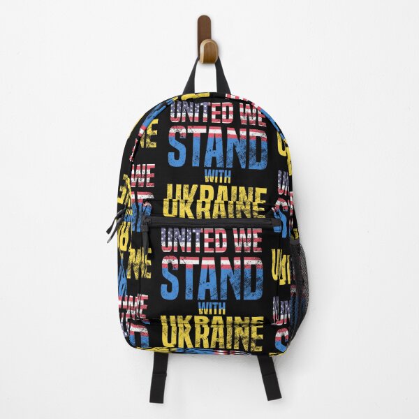 Item preview, Ukraine Support - United We Stand With Ukraine - USA Flag and Blue and Yellow Text on Black - UkrainianFlag designed and sold by GodsFlagFandom.