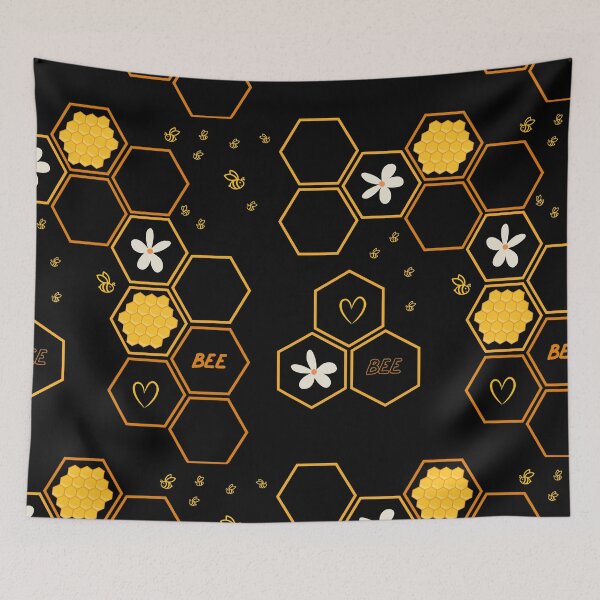 Item preview, Honeycomb Pattern in Black and Yellow Cute Bee House designed and sold by SoccaTamam.