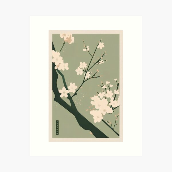 Item preview, Sakura in Japandi Sage Green: Modern Botanical Art designed and sold by Torii Studio.