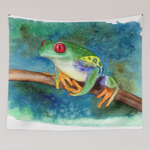 Item preview, Watercolor illustration of funny colorful frog designed and sold by MaryWatercolor.