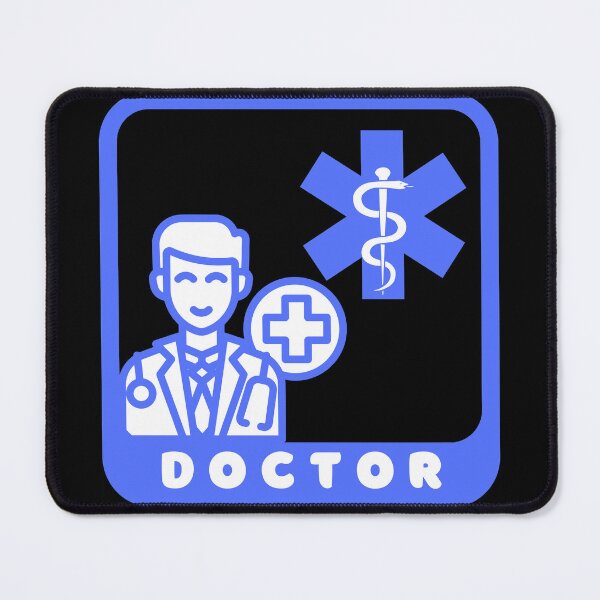 Item preview, Doctor symbol do no harm rod of Asclepius in blue medical cross on black designed and sold by Lady-Frost.