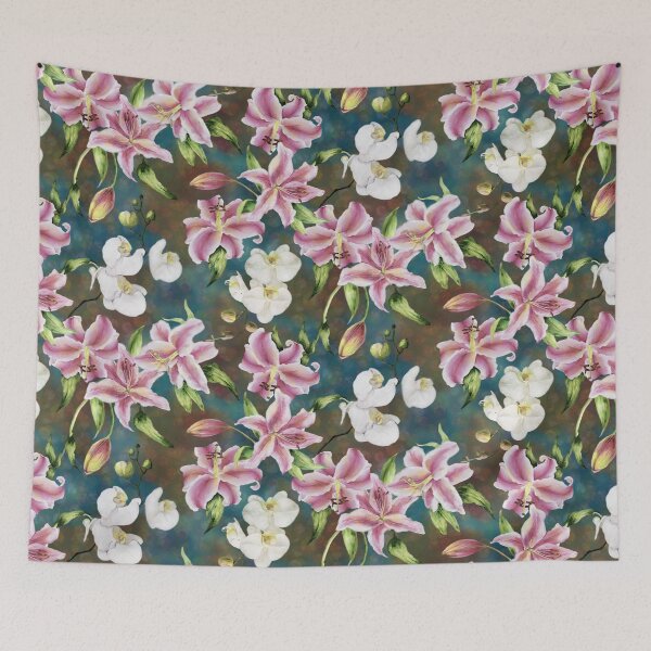 Item preview, Pink Lilies and White Orchids Repeated Pattern Design  designed and sold by Tina Veenstra.