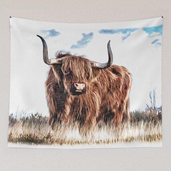 Item preview, Highland cow , Scottish Hairy Bull in field  designed and sold by Inktown.