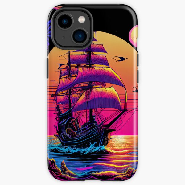 Synthwave Retrowave Pirate Skull Colorful Graphic iPhone Tough Case