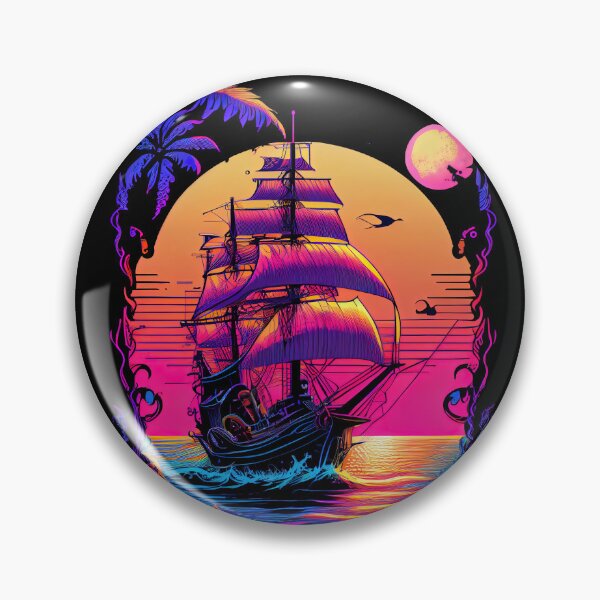 Item preview, Synthwave Retrowave Pirate Skull Colorful Graphic designed and sold by SpookshowDesign.