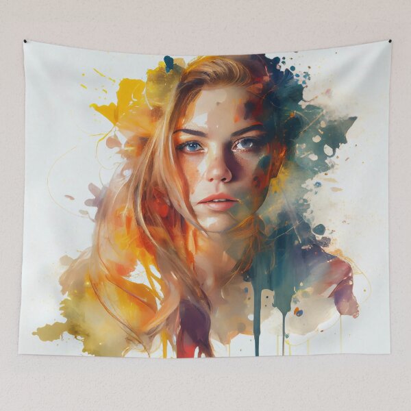 Item preview, Watercolor Wonders: A Portrait of a Beautiful Girl Abstract art designed and sold by PosterManiaRo.
