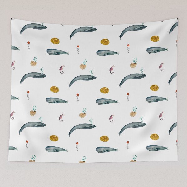Item preview, Whale shell sea horse seamless watercolor pattern designed and sold by Yana Mustafina | Boho Soulful Designs.