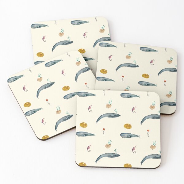 Item preview, Whale shell sea horse seamless watercolor pattern beige designed and sold by Yana Mustafina | Boho Soulful Designs.