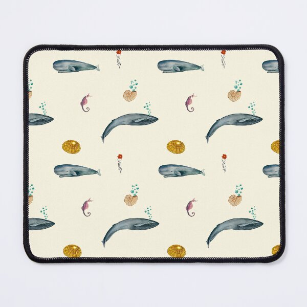 Item preview, Whale shell sea horse seamless watercolor pattern beige designed and sold by Yana Mustafina | Boho Soulful Designs.