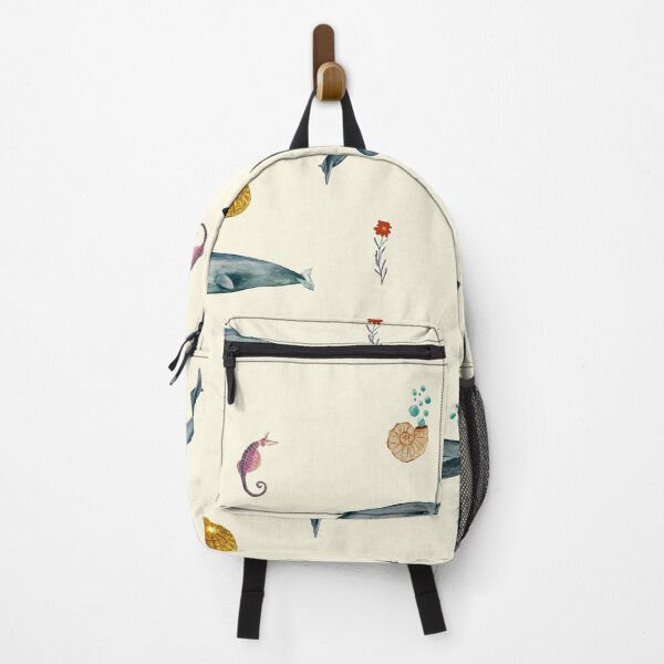 Item preview, Whale shell sea horse seamless watercolor pattern beige designed and sold by Yana Mustafina | Boho Soulful Designs.