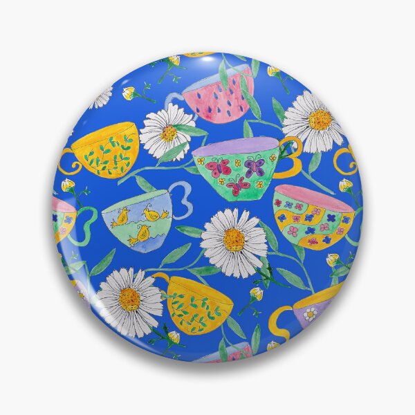 Item preview, Watercolour Teacups & Daisies Pattern on Blue designed and sold by BirdsNatureArt.