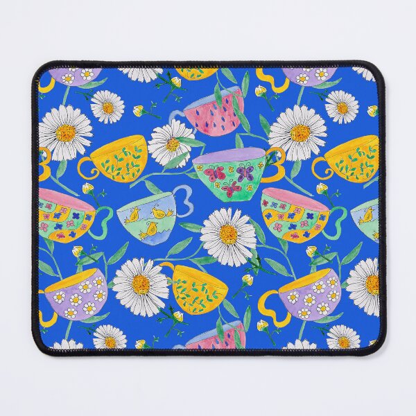 Item preview, Watercolour Teacups & Daisies Pattern on Blue designed and sold by BirdsNatureArt.