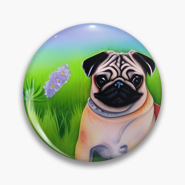 Item preview, watercolour pug, colourful pug, pug in fields, pug and flowers designed and sold by Doggymadness.