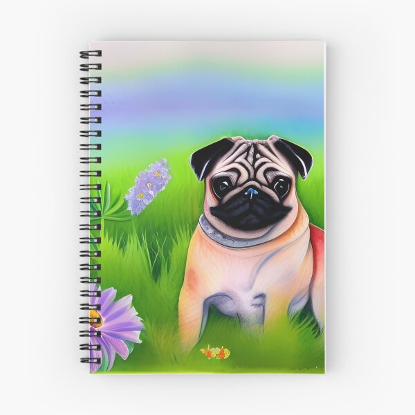 Item preview, watercolour pug, colourful pug, pug in fields, pug and flowers designed and sold by Doggymadness.