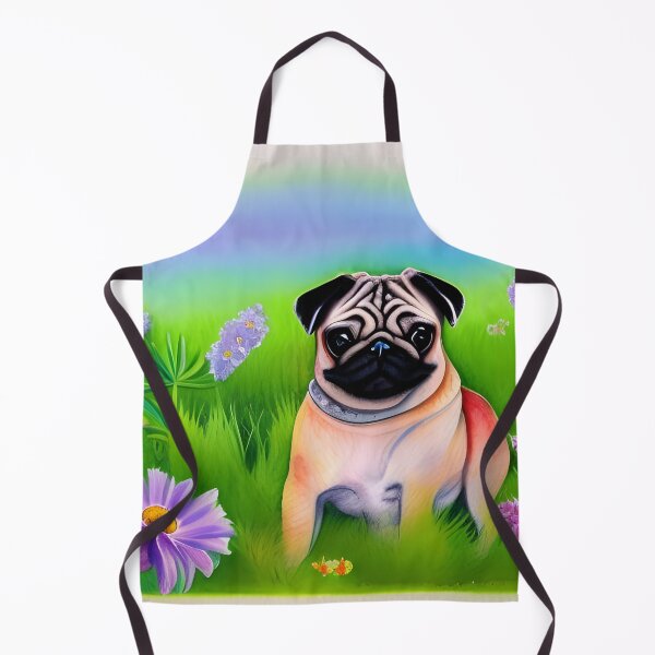 Item preview, watercolour pug, colourful pug, pug in fields, pug and flowers designed and sold by Doggymadness.